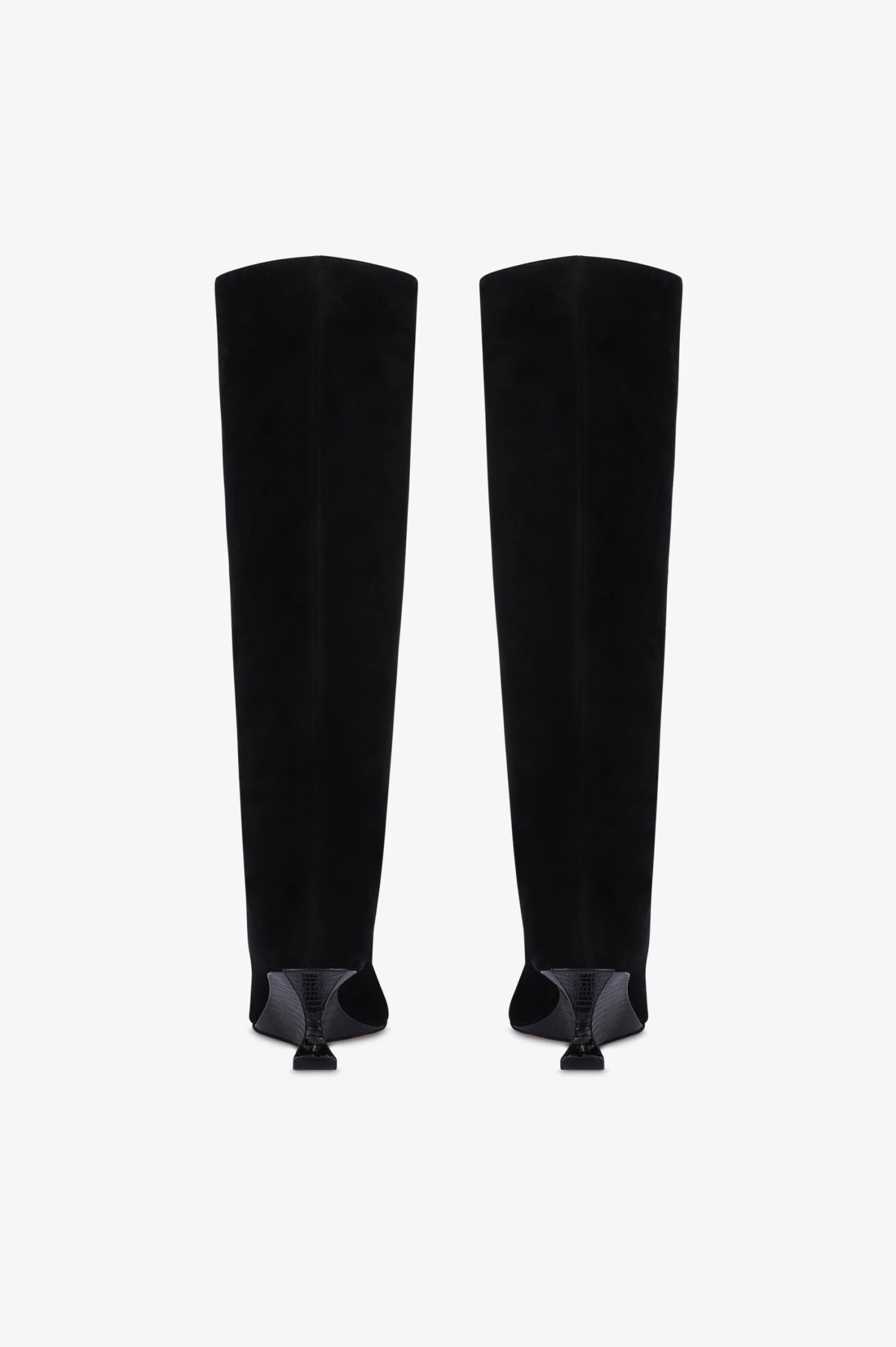 Boots In Black Calf Suede Leather With Lizard Print Leather Heel 6 Boots In Black Calf Suede Leather With Lizard Print Leather Heel - Image 4