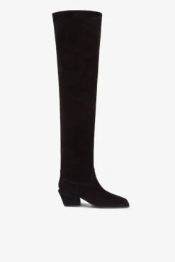 Over-the-knee Boots In Black Calf Suede Leather
