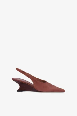 Slingbacks In Rouge Noir Suede Leather With Lizard Print Leather Heel