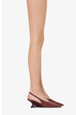 Slingbacks In Rouge Noir Suede Leather With Lizard Print Leather Heel -Paris Texas Brand Shop PX1704XSALIM939WOOD ROUGENOIR 10