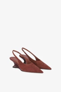 Slingbacks In Rouge Noir Suede Leather With Lizard Print Leather Heel -Paris Texas Brand Shop PX1704XSALIM939WOOD ROUGENOIR 2