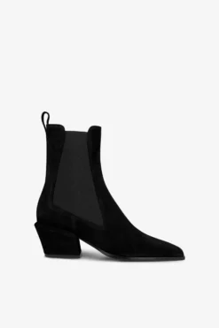Ankle Boots In Black Calf Suede Leather