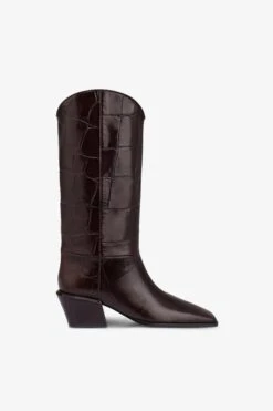 Boots In Rouge Noir Croco-embossed Leather