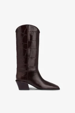 Boots In Rouge Noir Croco-embossed Leather