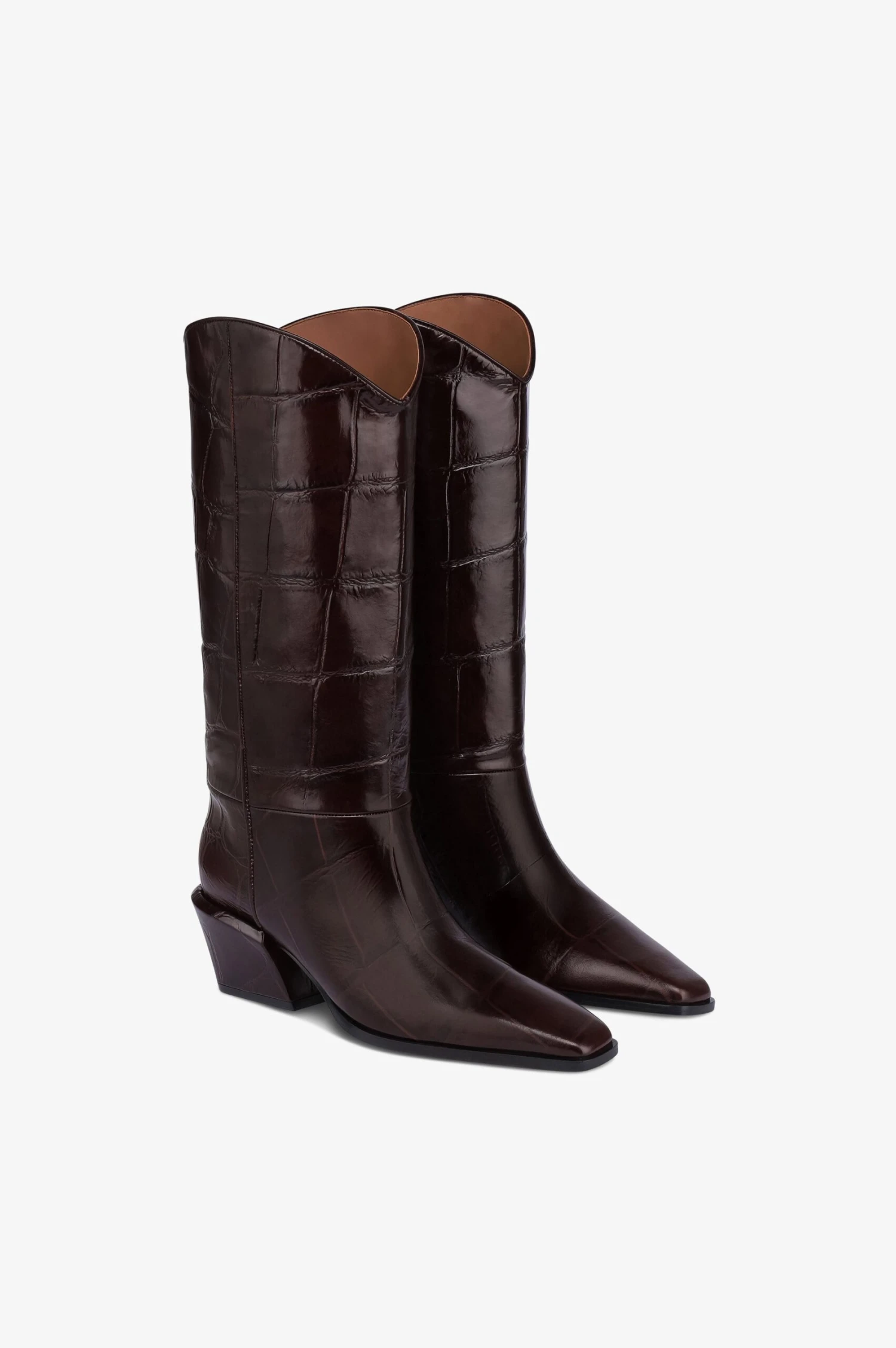 Boots In Rouge Noir Croco-embossed Leather 4 Boots In Rouge Noir Croco-embossed Leather - Image 2