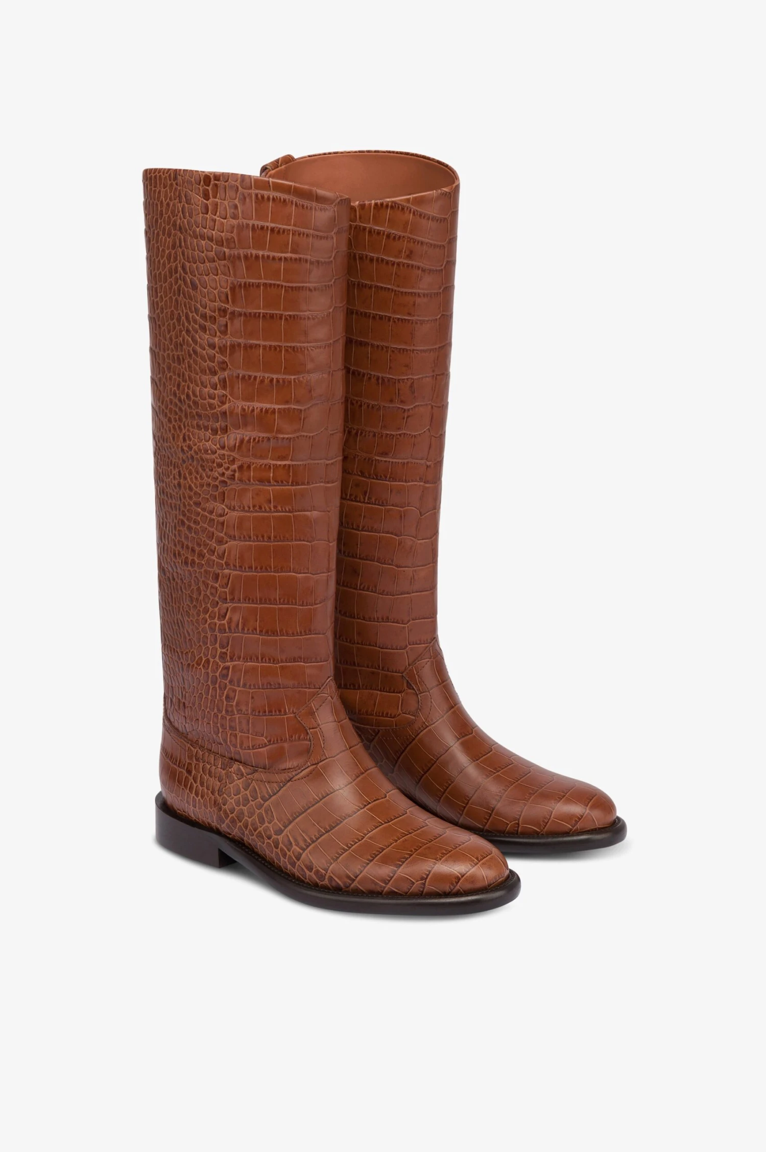 Boots In Chocolate Croco-embossed Leather 4 Boots In Chocolate Croco-embossed Leather - Image 2