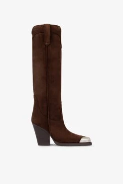 Texan Boots In Dark Brown Calf Suede Leather