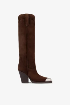 Texan Boots In Dark Brown Calf Suede Leather