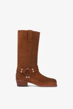 Boots In Cognac Calf Suede Leather