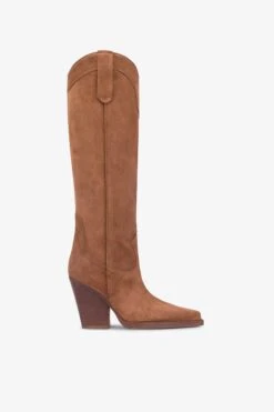 Paris Texas Pointed Knee-high Boots In Smooth Dark Brown Leather