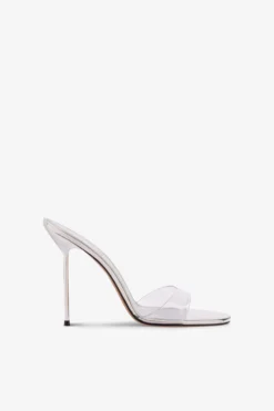 Paris Texas Silver Metallic Leather And Pvc Mules