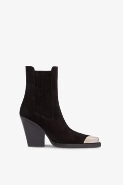 Paris Texas Pointed Ankle Boots In Smooth Off-black Suede Leather