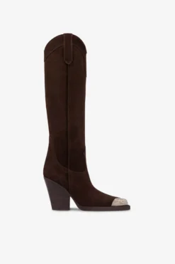 Paris Texas Pointed Knee-high Boots In Smooth Pepper Suede Leather
